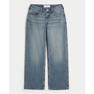 Hollister Low Rise Medium Wash Los Angeles Graphic Baggy Jeans Size 0R Waist 25